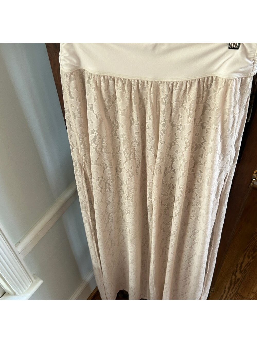 Lace Wide-Leg Side Slit Pants Cream Lace Versatile Lace Pants Cruise Resort Wear - Picture 16 of 16